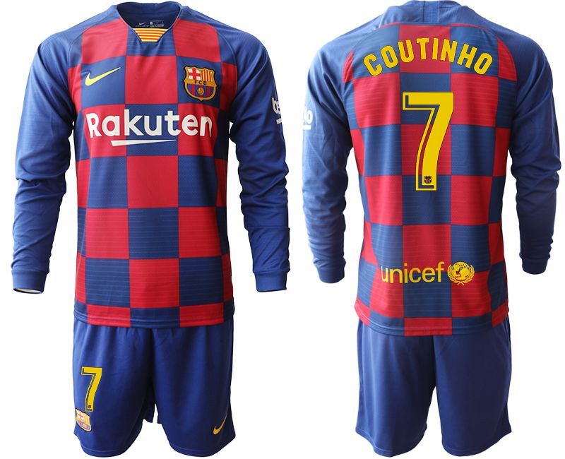 Men 2019-2020 club Barcelona home long sleeve #7 blue Soccer Jerseys